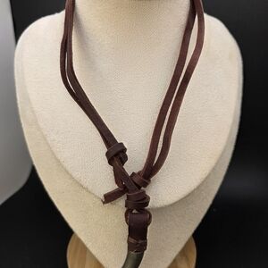 Brown Leather Necklace with Horn Pendant (2104)
